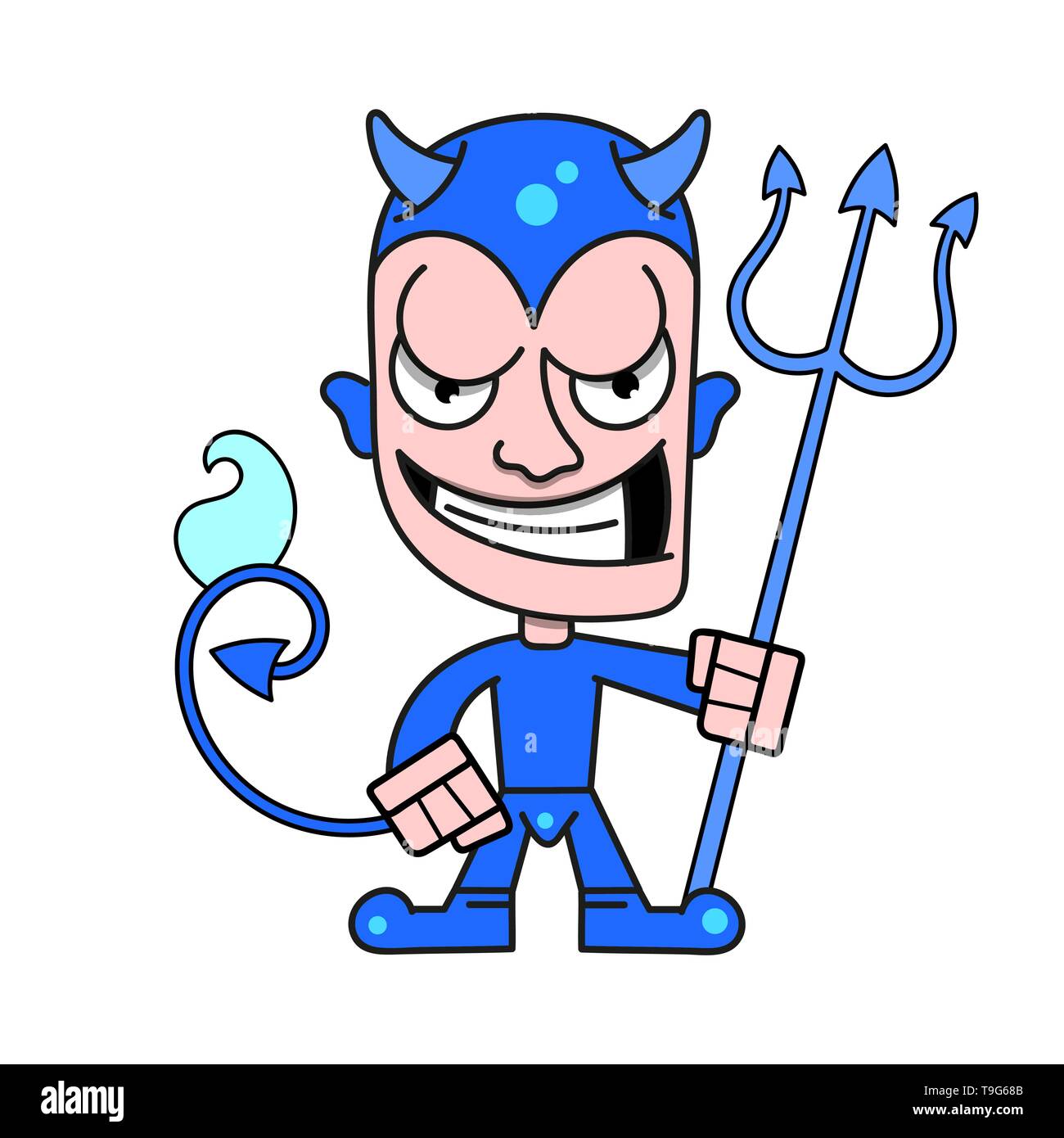 Cute Little Devil With Horns And A Flaming Trident, Vector Illustration