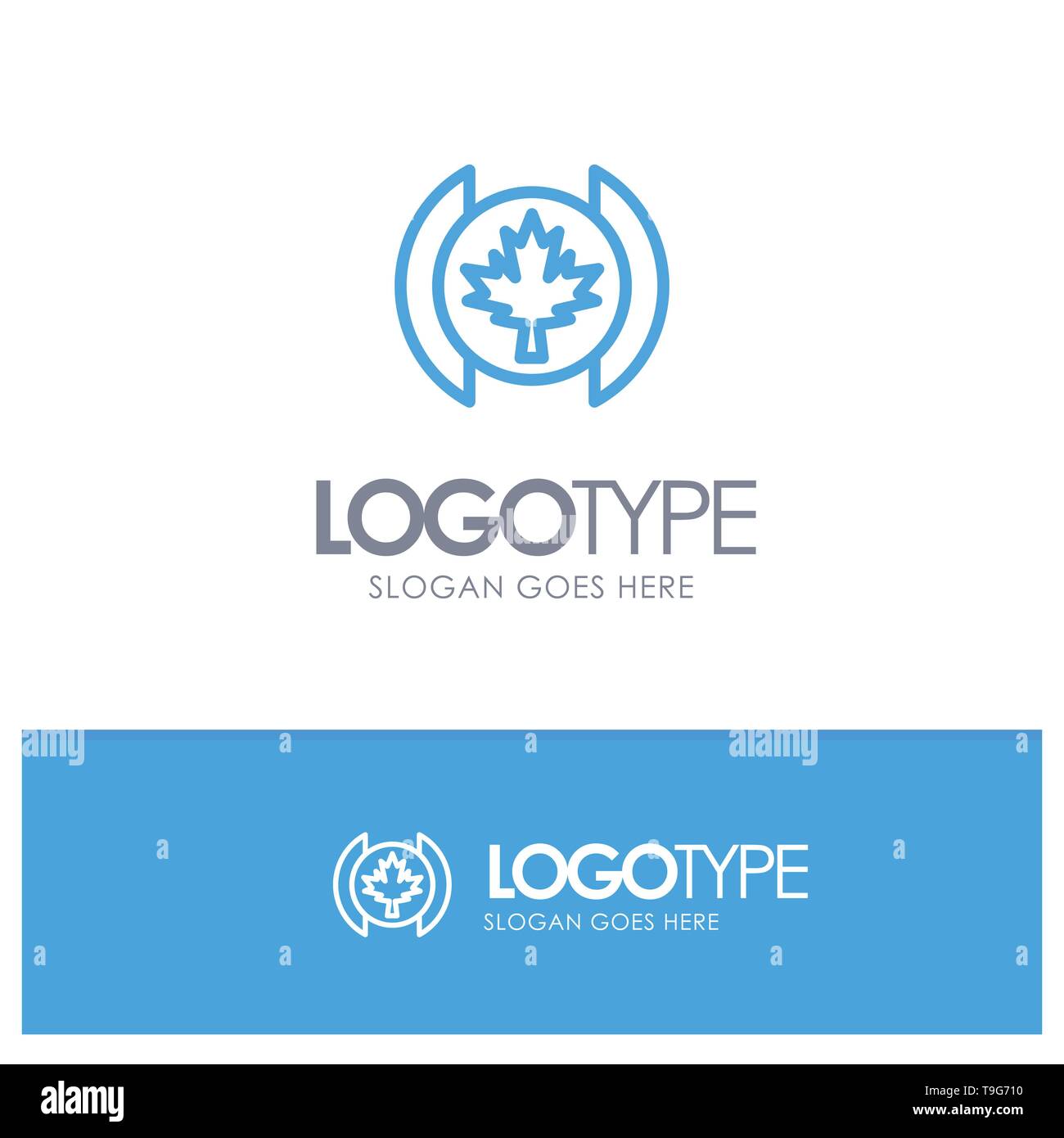 Flag, Leaf, Tree Blue outLine Logo with place for tagline Stock Vector