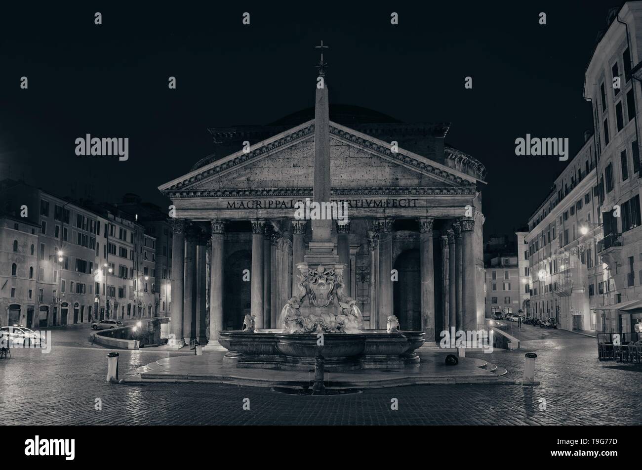 Pantheon at night street view. It is one of the bestpreserved Ancient