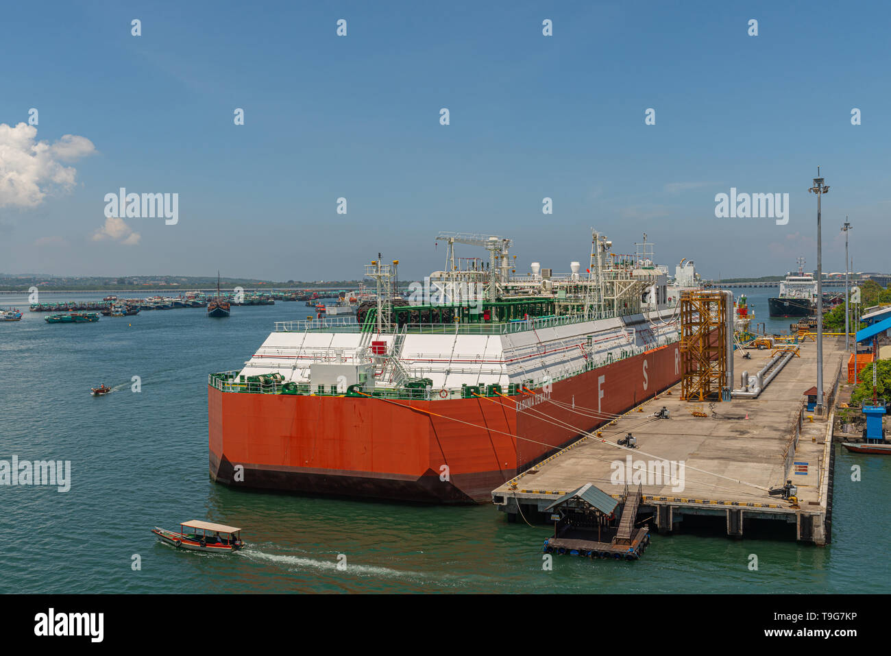 Bali, Indonesia February 25, 2019 Red and white Floating Storage and