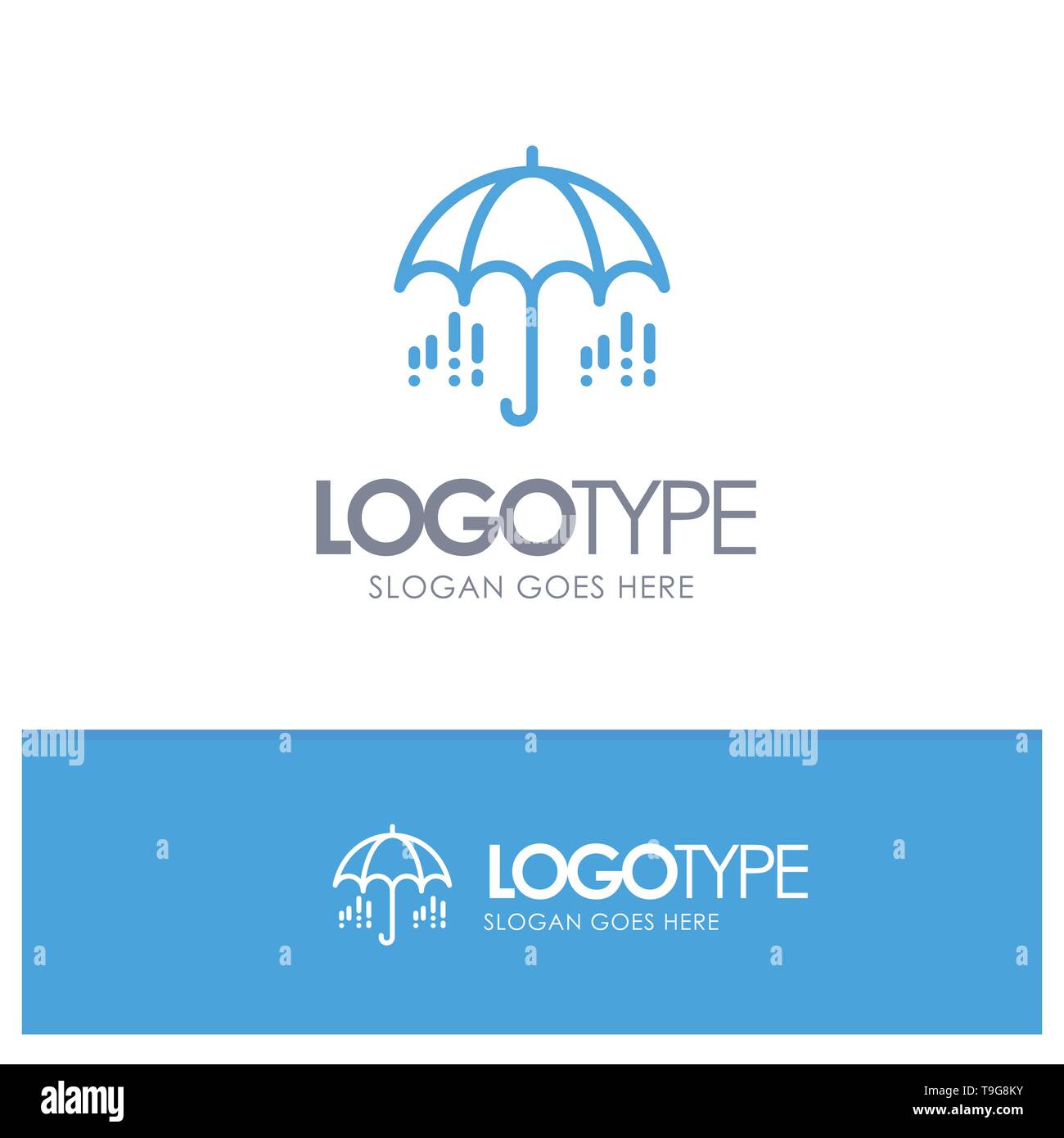 Umbrella, Rain, Weather, Spring Blue outLine Logo with place for ...