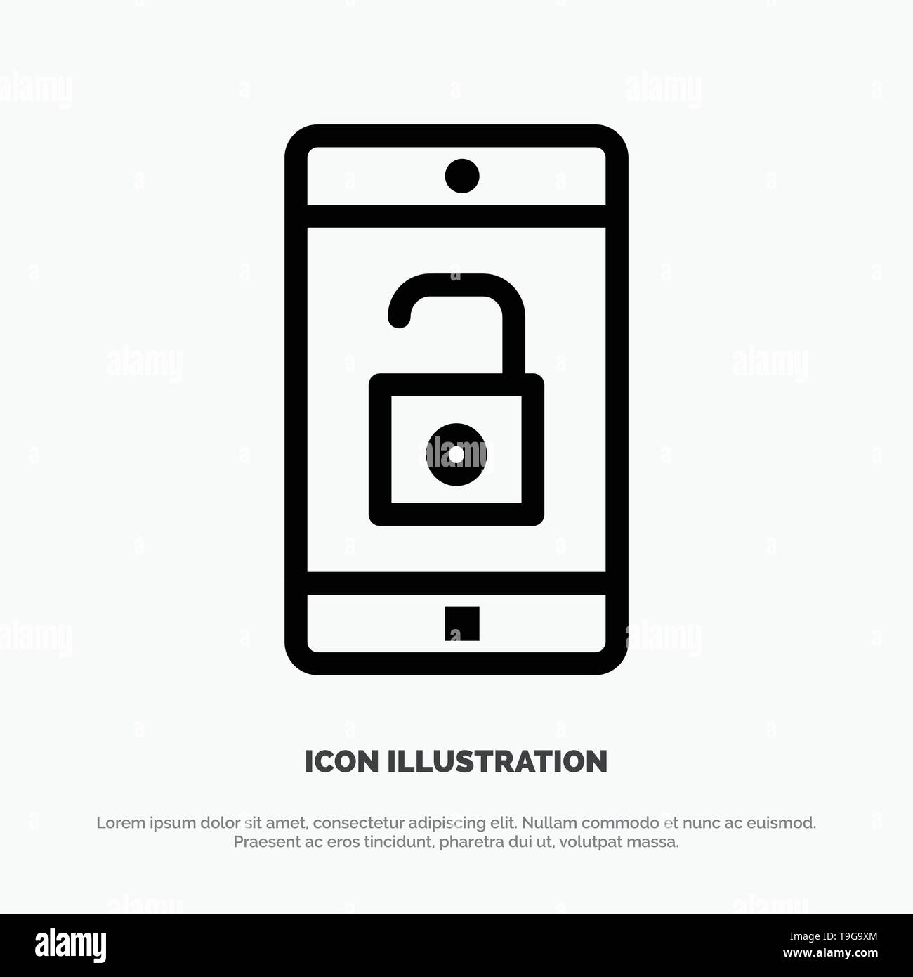 Application, Mobile, Mobile Application, Unlock Line Icon Vector Stock