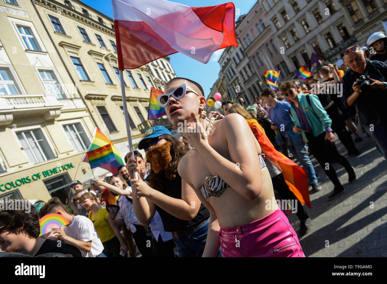A man seen wearing woman clothes during the 15th Equality Parade rally in  support of the LGBT community. During the pro LGBT parade route, several  protests against LGBT rights and promoting pro