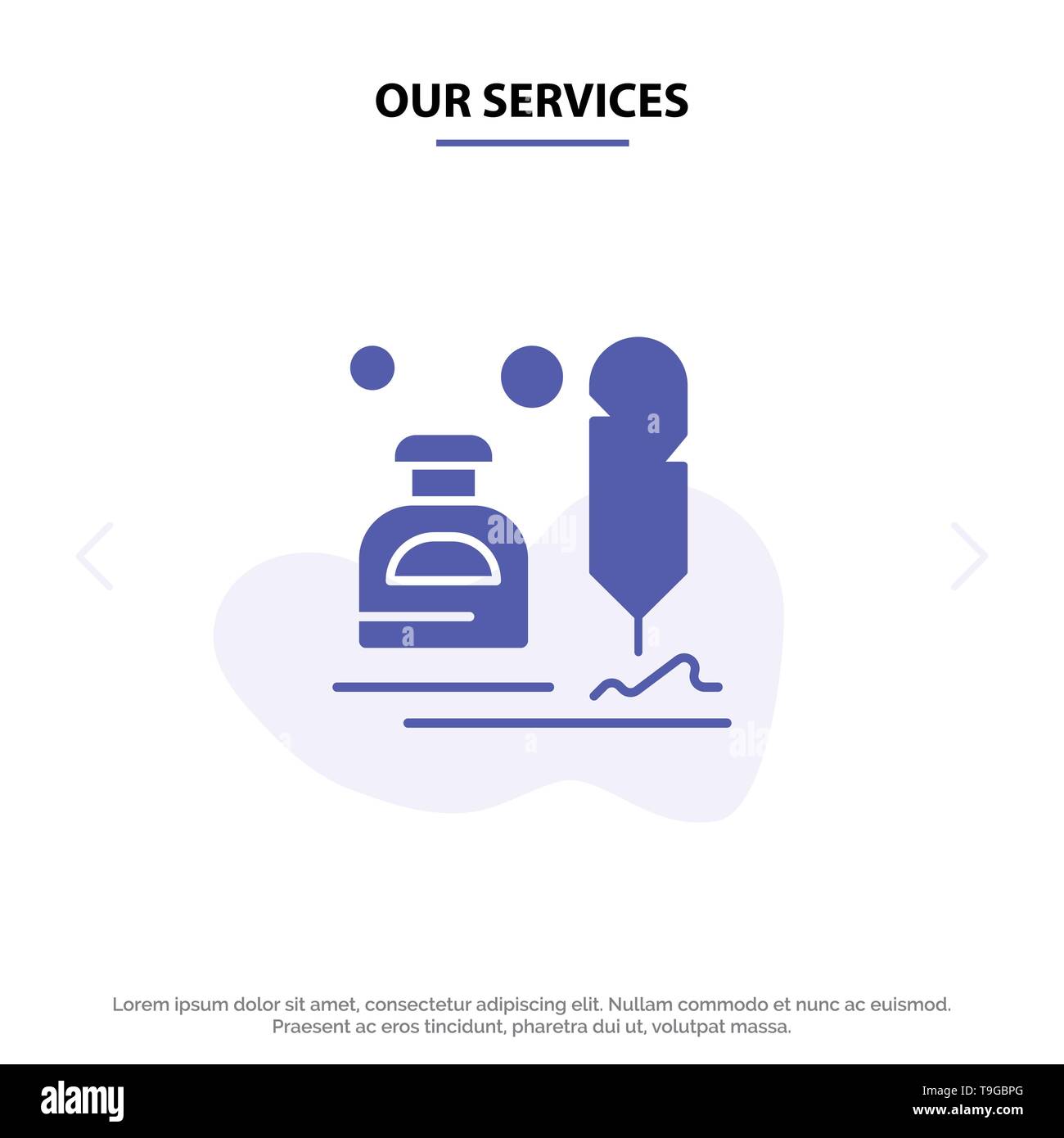 Our Services Ink, Erite, Fur, Letter, Office, Solid Glyph Icon Web card Template Stock Vector