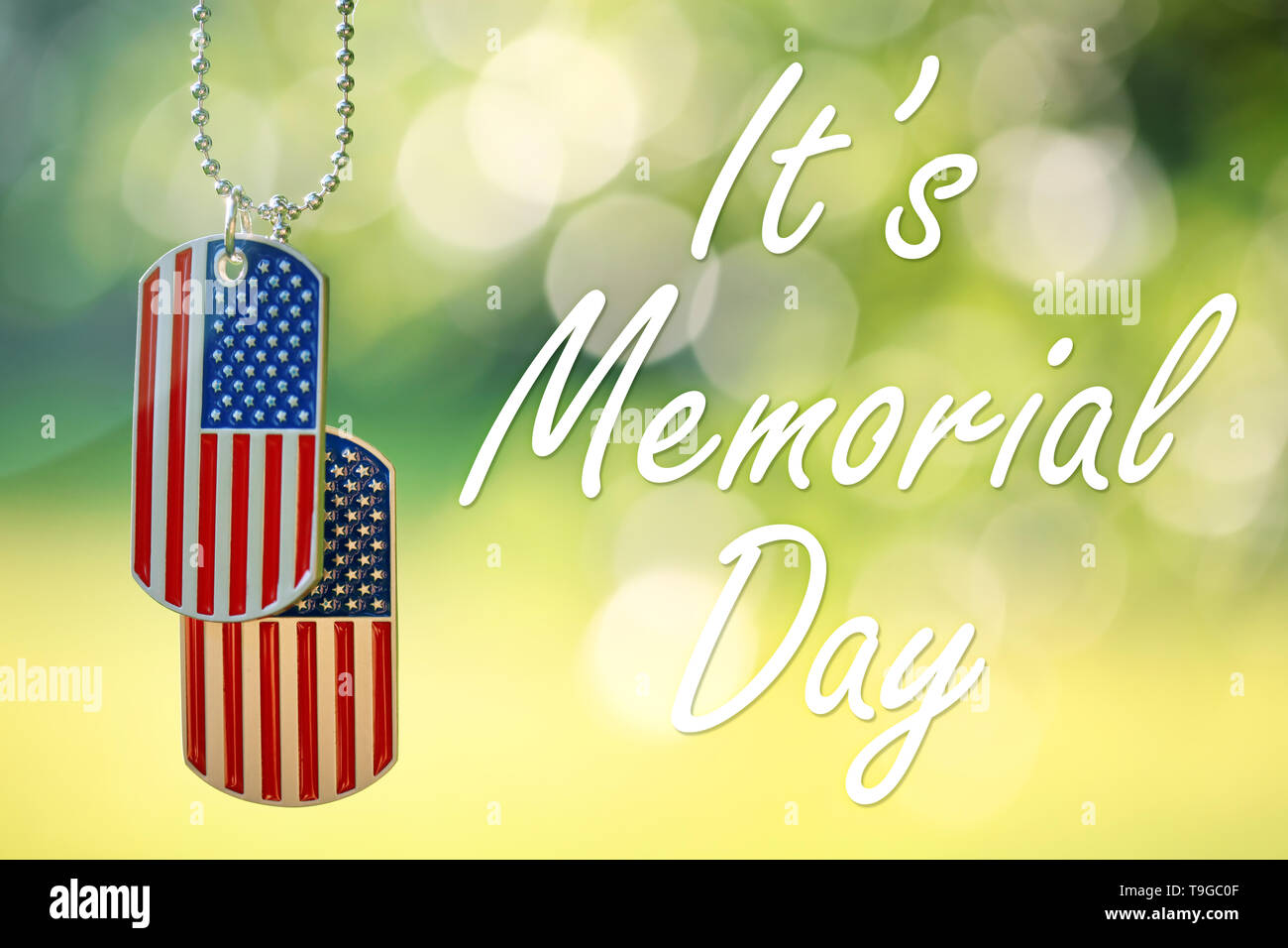 American flag dog tags hanging outside Stock Photo - Alamy