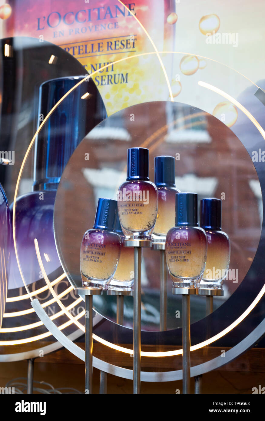L Occitane en Provence perfume window display, French company founded