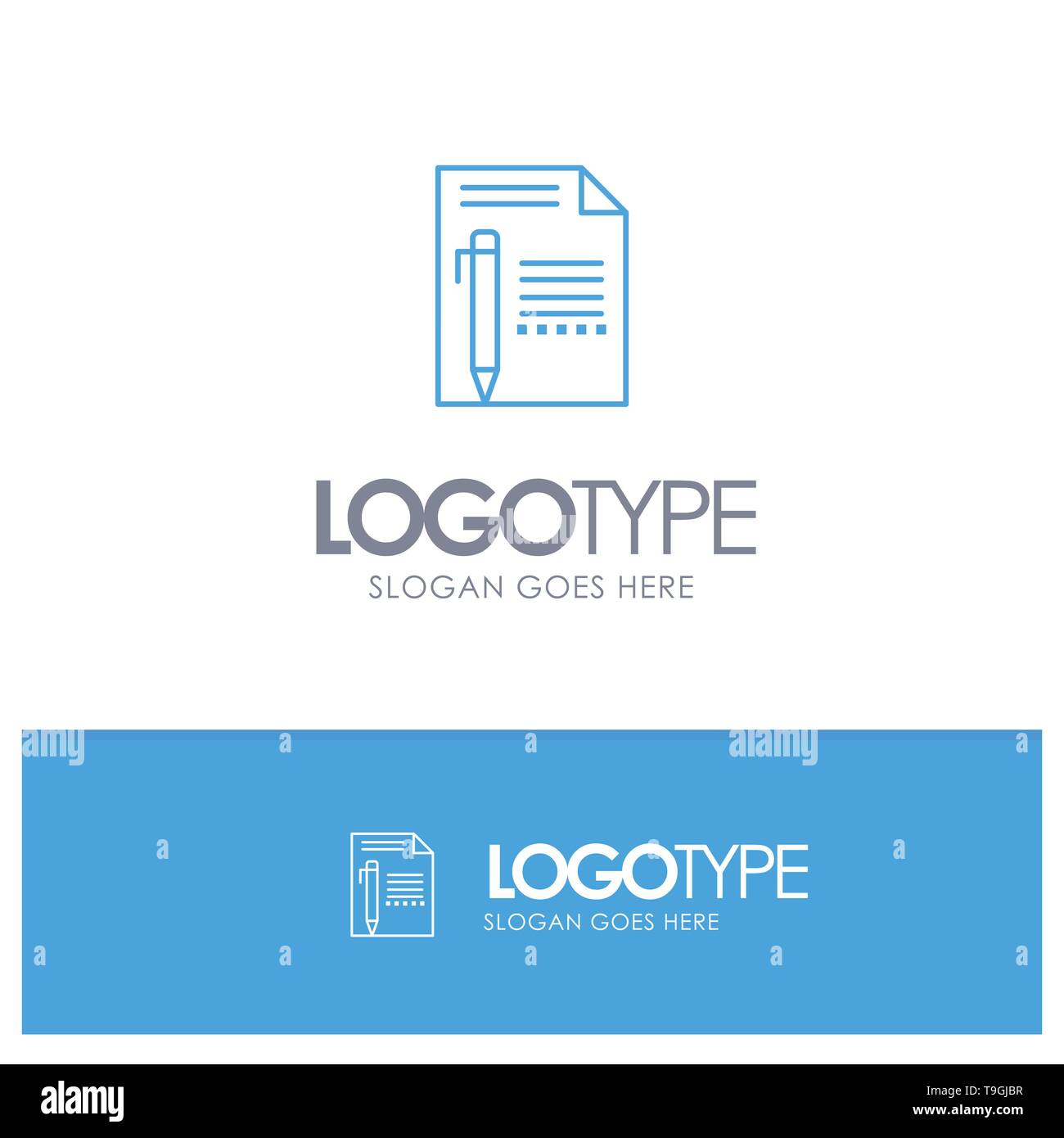 Document, Edit, Page, Paper, Pencil, Write Blue outLine Logo with place for tagline Stock Vector