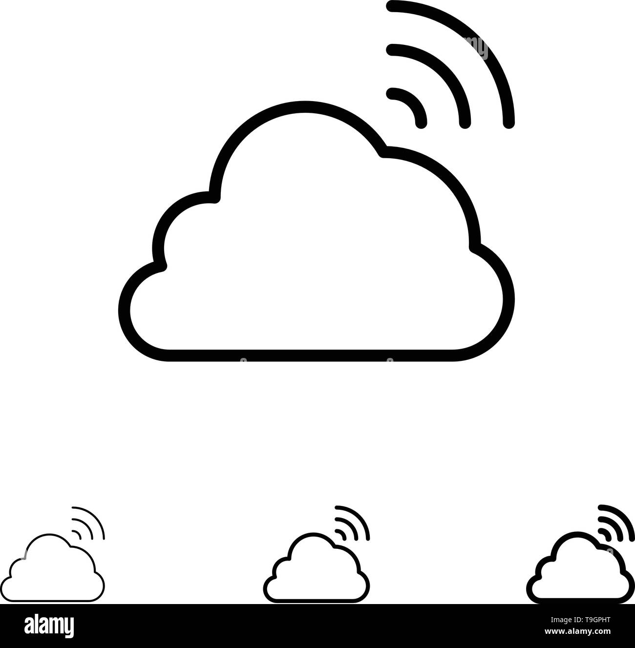 Cloud, Rainbow, Sky, Spring, Weather Bold and thin black line icon set Stock Vector