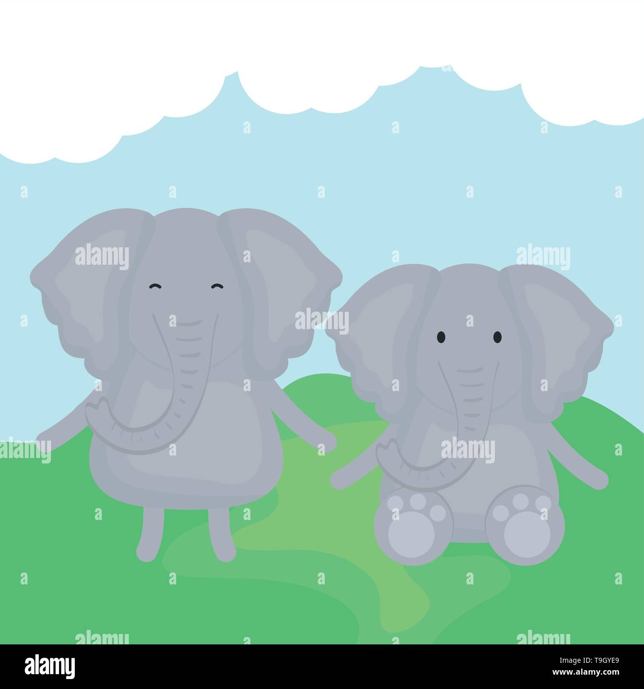 cute elephants couple childish characters vector illustration design ...