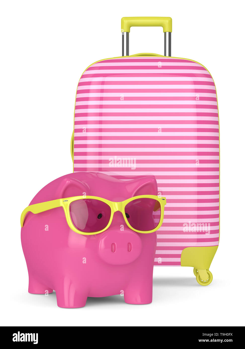 3d render of piggy bank with suitcase over white background Stock Photo ...