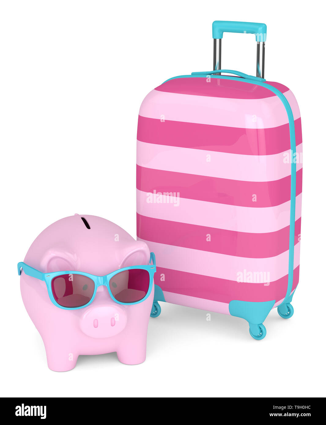3d render of piggy bank with suitcase over white background Stock Photo ...