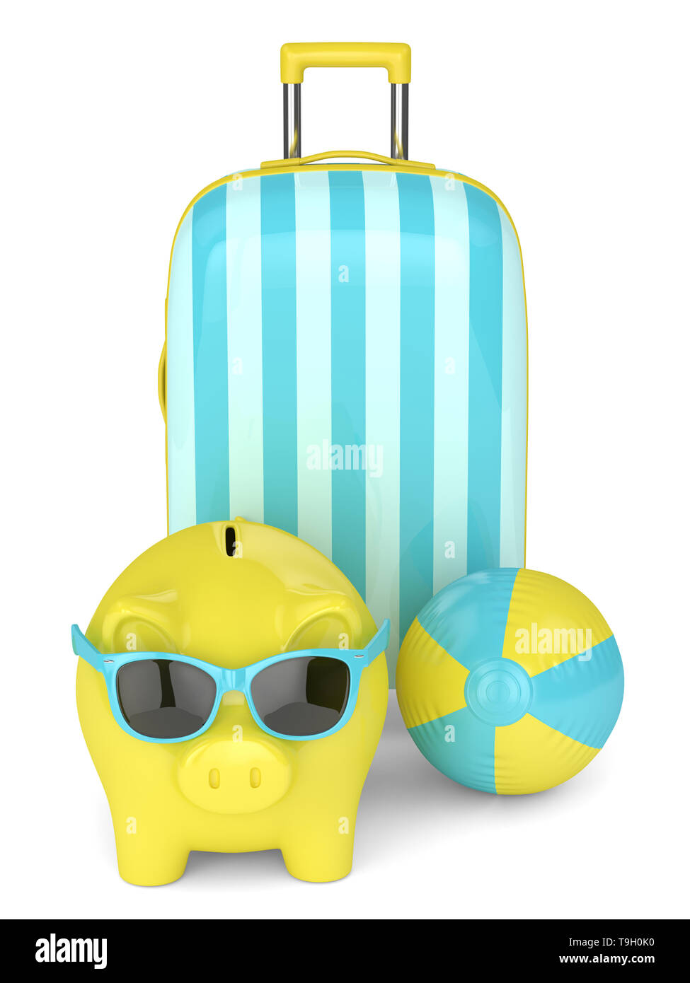 3d render of piggy bank with suitcase over white background Stock Photo ...