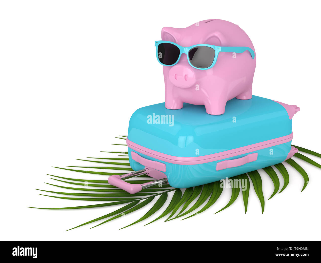 3d render of piggy bank with suitcase over white background Stock Photo ...