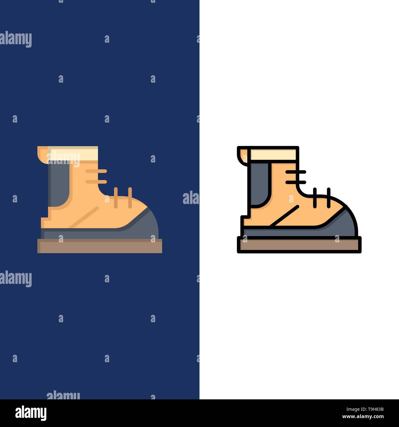 Boots, Hiker, Hiking, Track, Boot Icons. Flat and Line Filled Icon Set