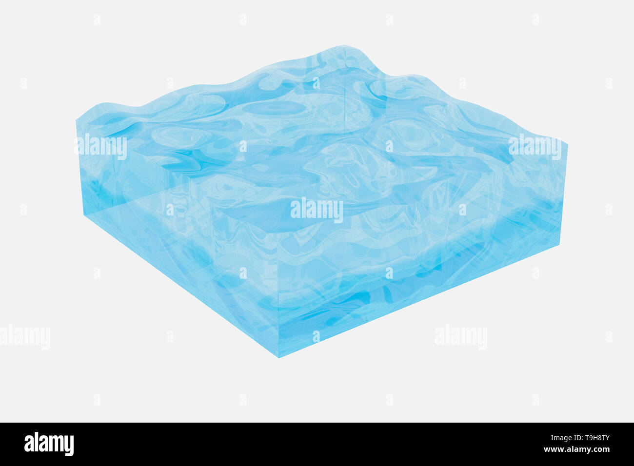 Light blue water wave cube, with creative spheres bubble, 3d rendering. Concept of water resources Stock Photo