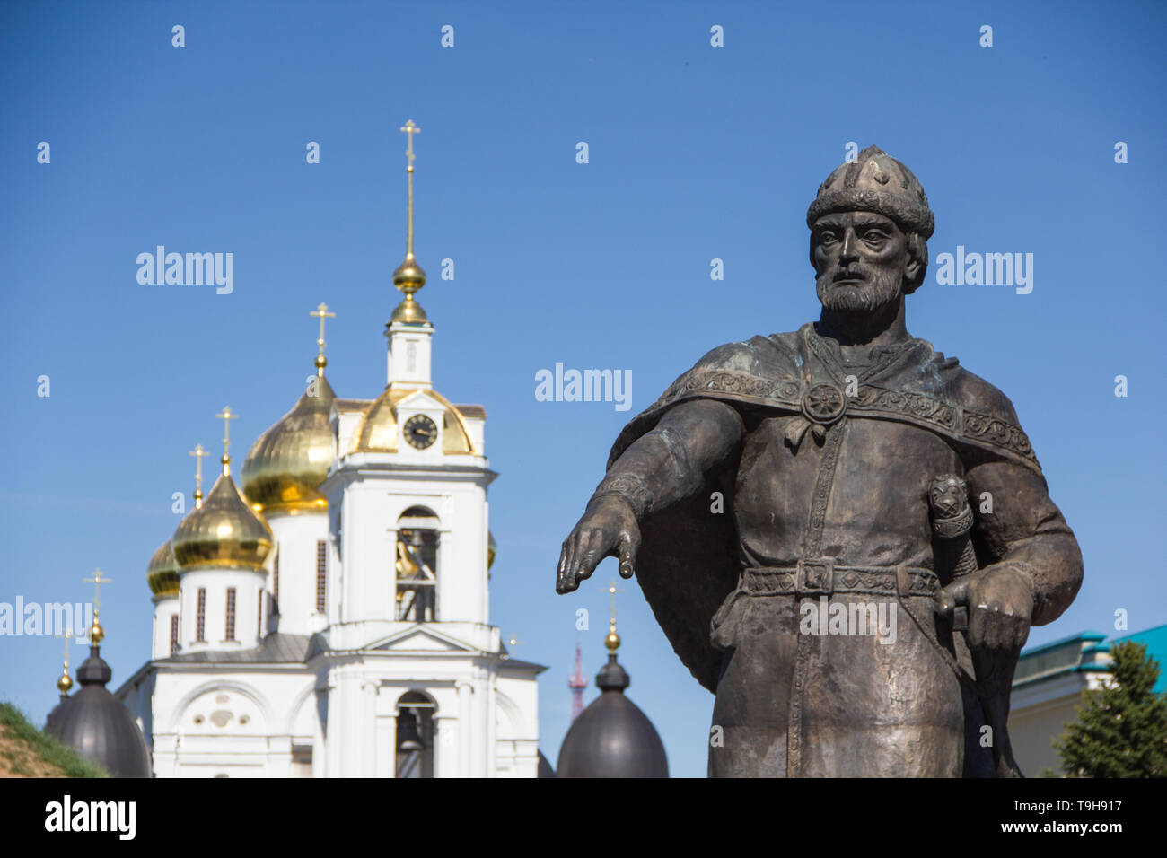 Monument to Yuri Dolgorukiy, prince and founder of the city of Moscow against Assumption cathedral. Stock Photo