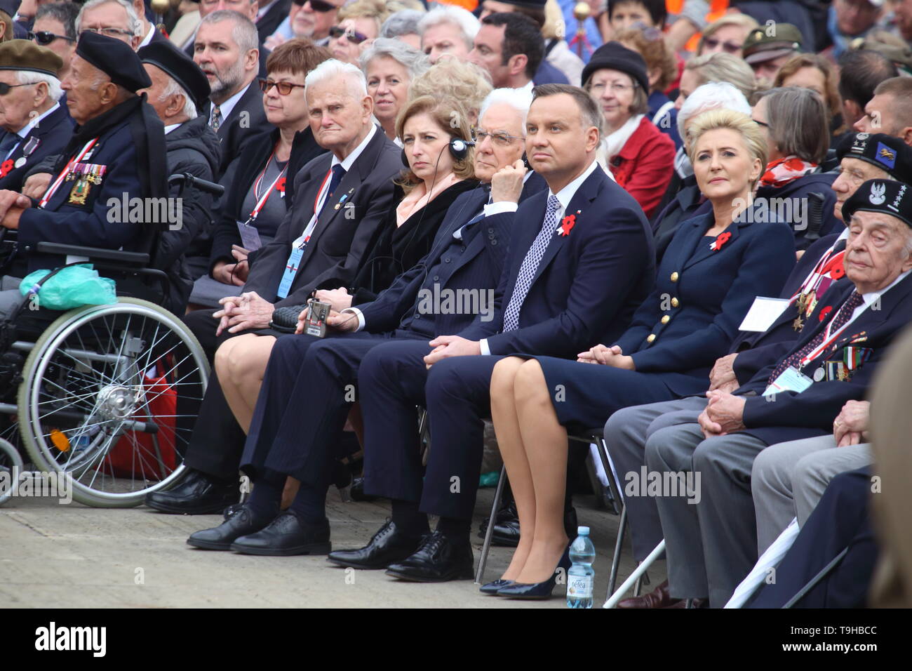 Cassino, Italy - May 18, 2019: The President of the Republic of Poland Andrzej Duda and the President of the Italian Republic Sergio Mattarella participate in the cerminia for the 75th anniversary of the Battle of Montecassino in the Polish military cemetery Stock Photo