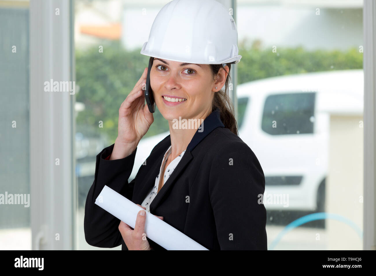 woman worker with smartphone Stock Photo
