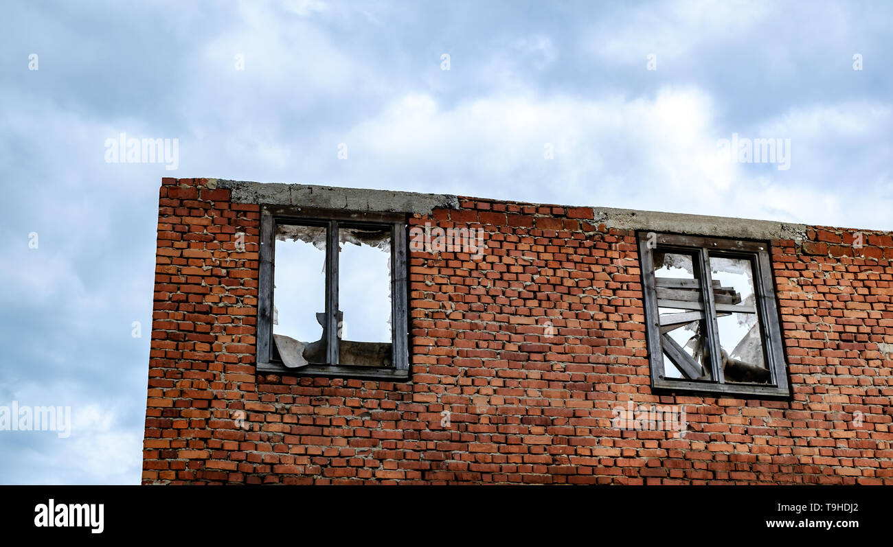 the walls of an abandoned house on cloudy sky Stock Photo - Alamy