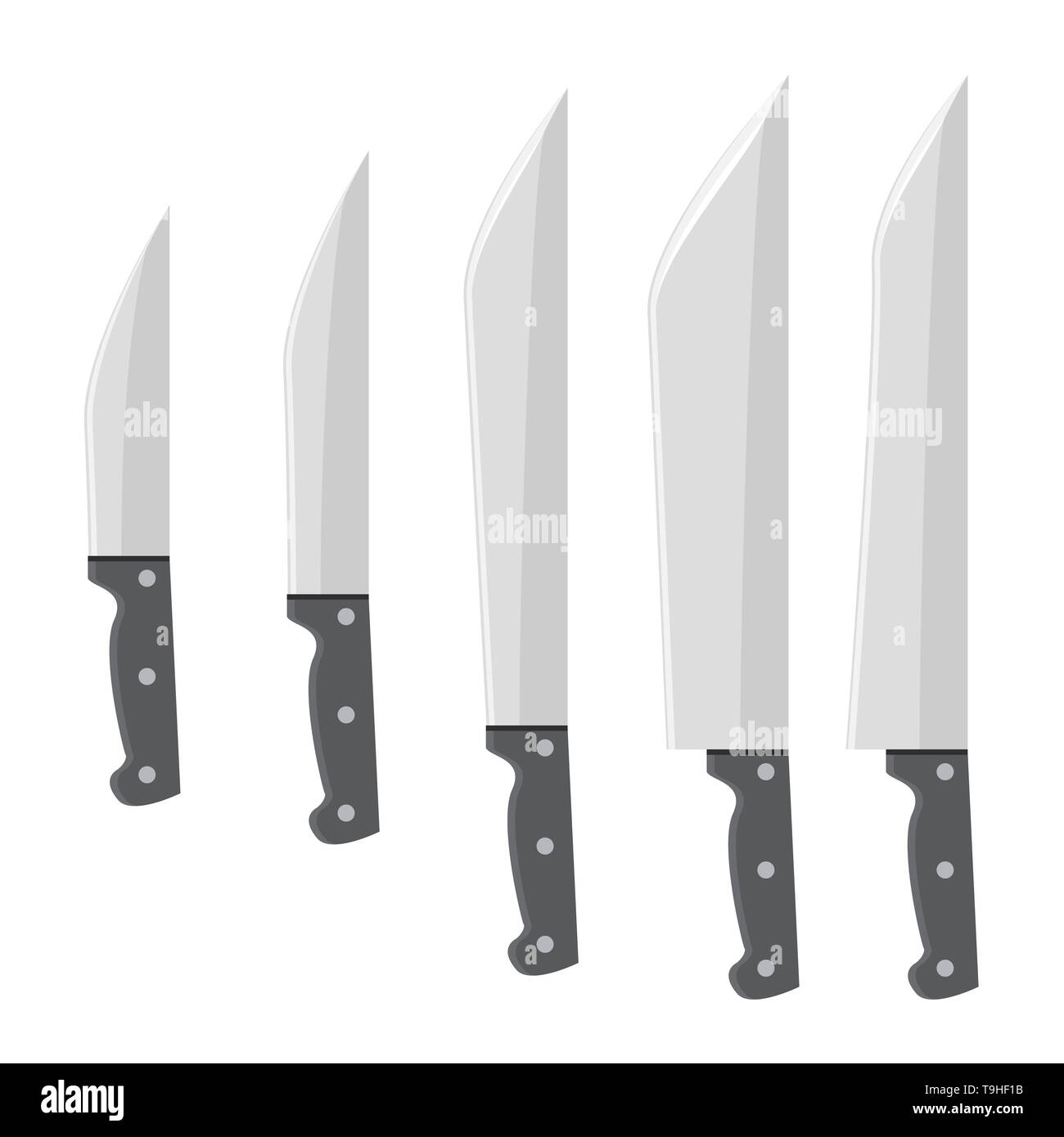 Knife set with flat and solid color design. Stock Photo