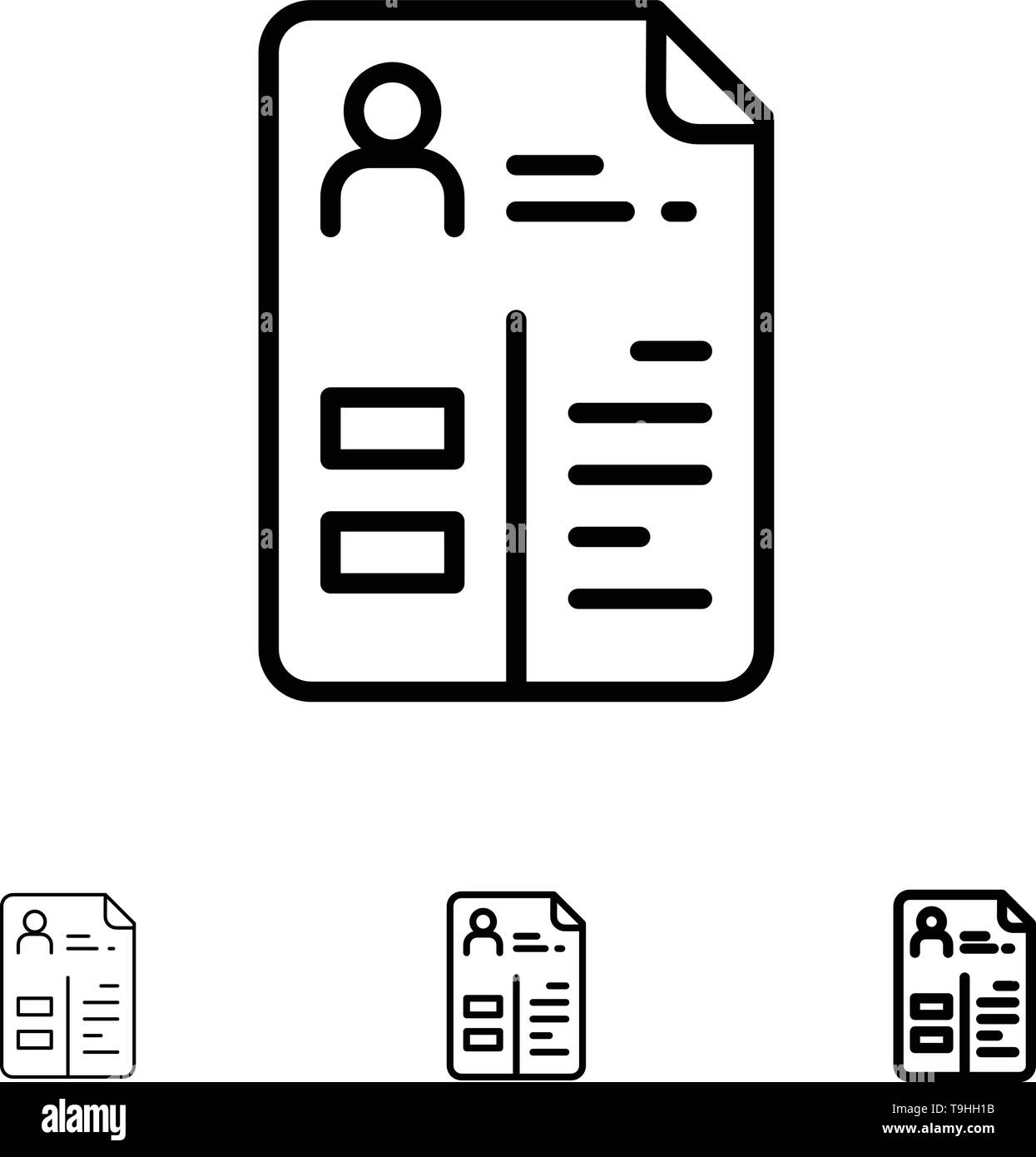 Curriculum, Cv, Job, Portfolio Bold and thin black line icon set Stock