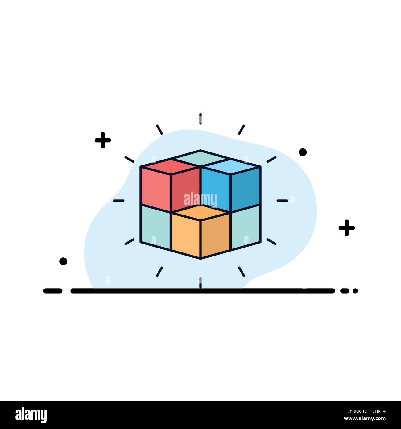 box, labyrinth, puzzle, solution, cube Flat Color Icon Vector Stock