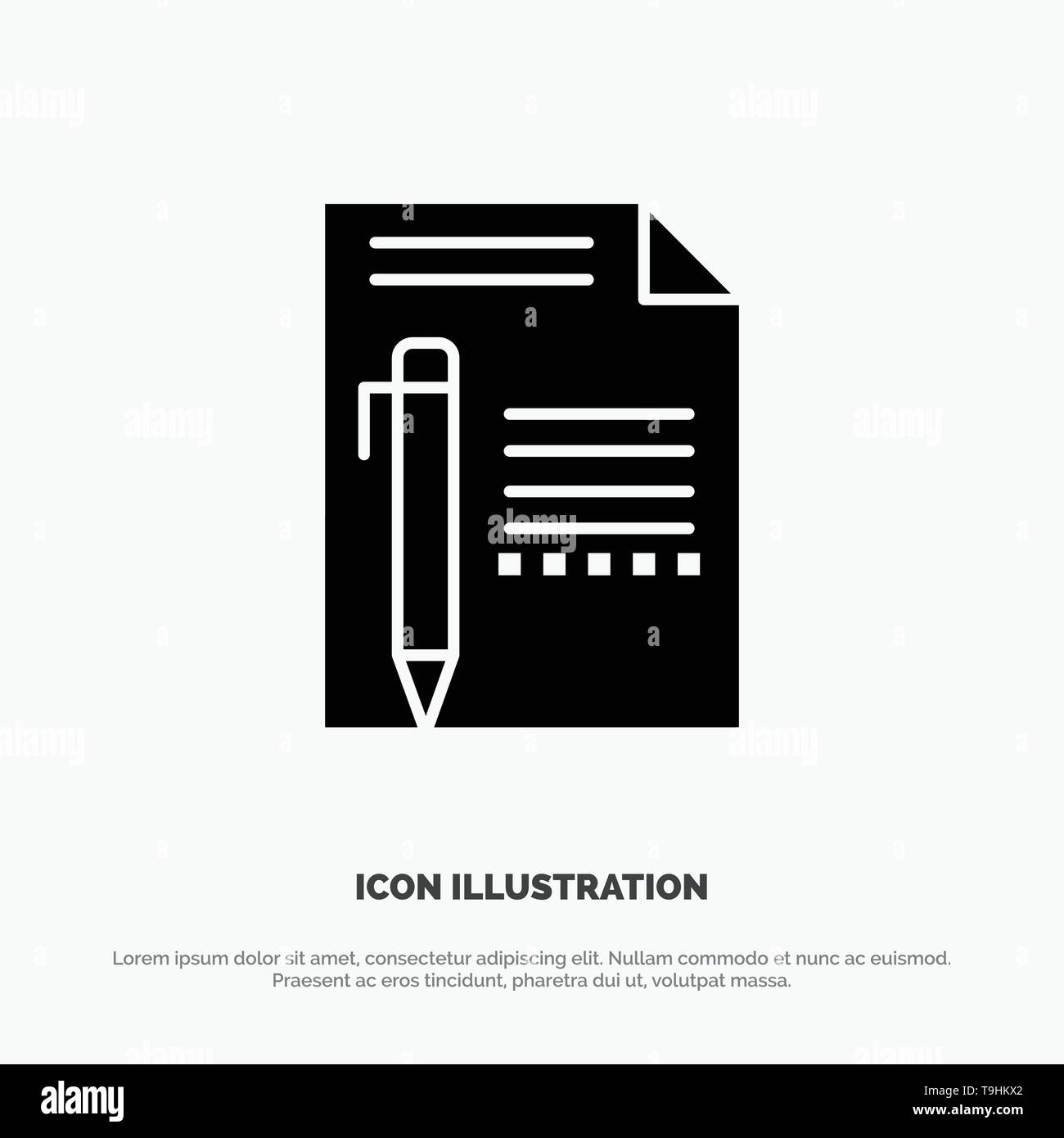 Document, Edit, Page, Paper, Pencil, Write solid Glyph Icon vector Stock Vector