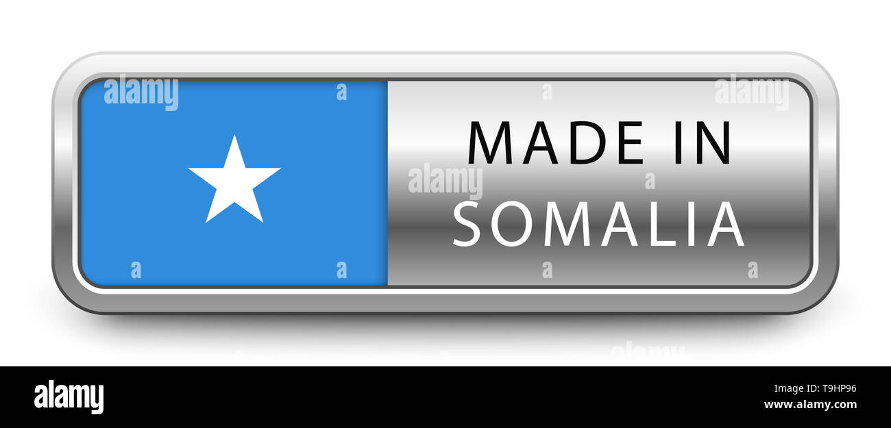 MADE IN SOMALIA metallic badge with national flag Stock Photo