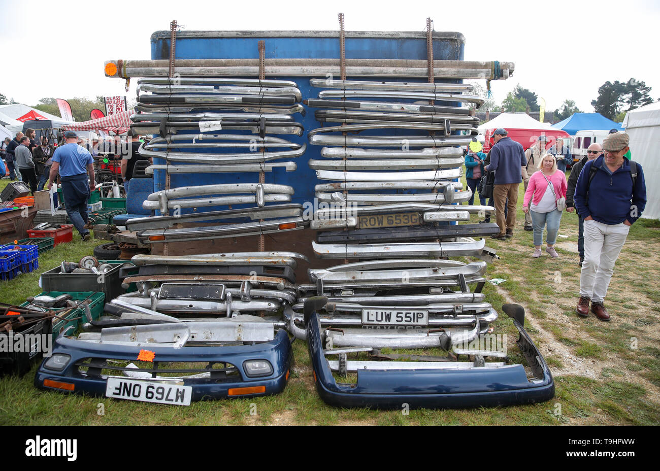 Old car bumpers for sale at the Spring Autojumble at the National Motor