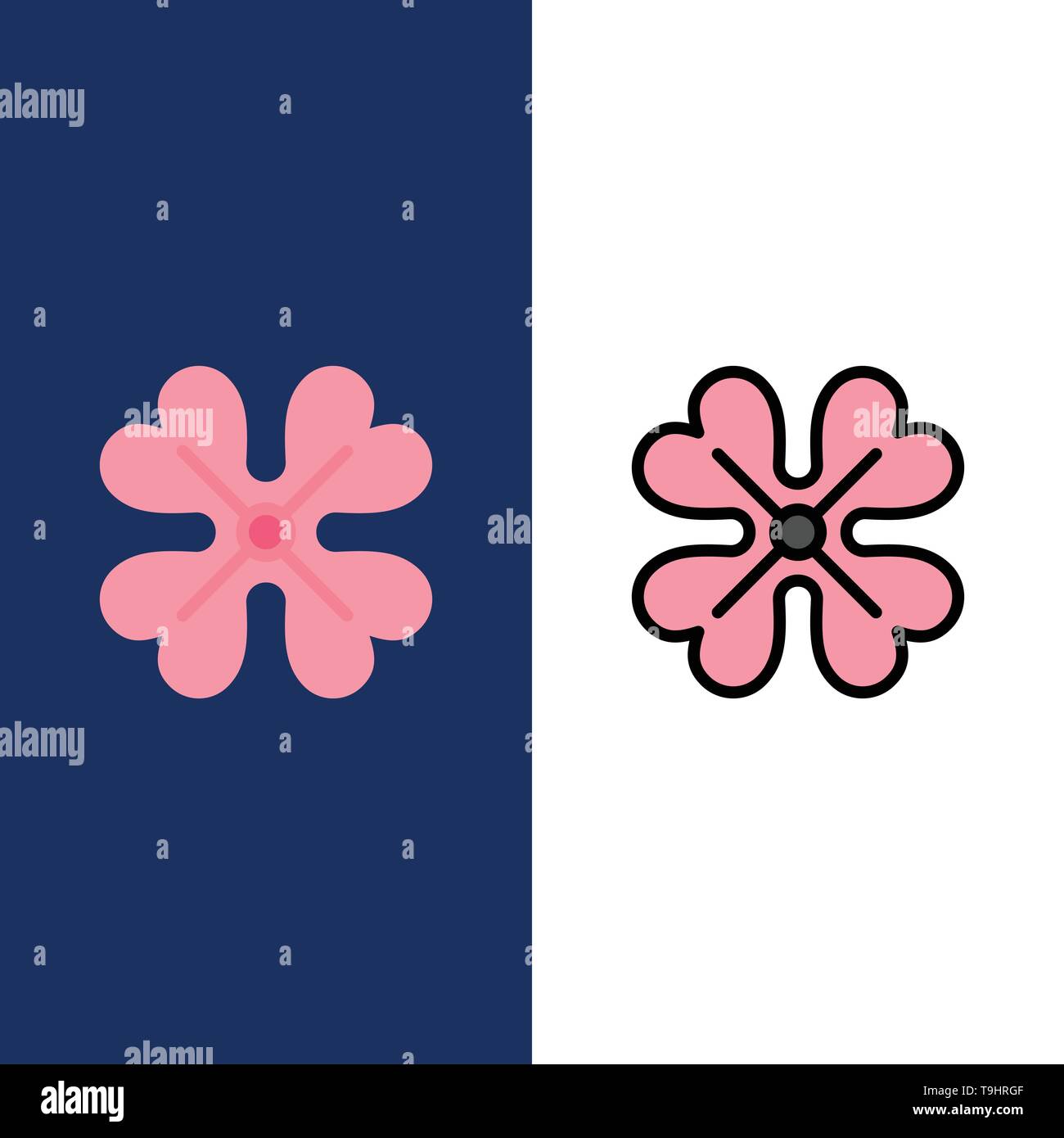 Anemone, Anemone Flower, Flower, Spring Flower  Icons. Flat and Line Filled Icon Set Vector Blue Background Stock Vector