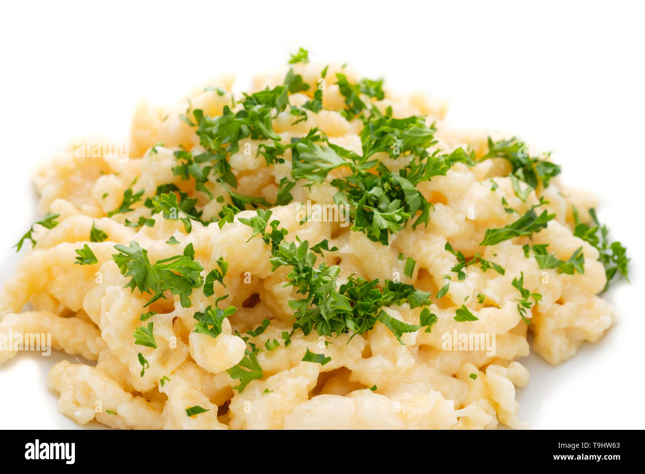 German speciality Käsespätzle cheese noodles with gruyere and chives