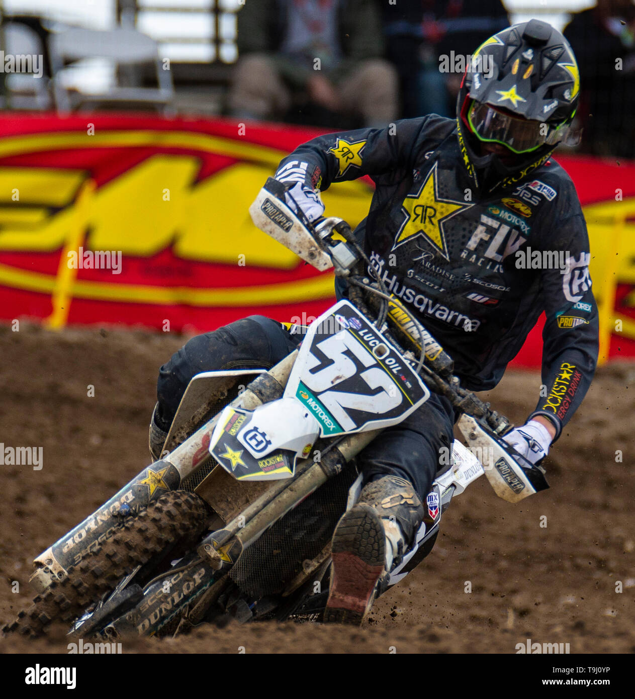 California, USA 18th May, 2019. A. : # 52 Jordan Bailey coming out of turn 8 during the Lucas Oil Pro Motocross Championship 250 class practice at Hangtown Motocross Classic Rancho Cordova, CA Thurman James/CSM/Alamy Live News Stock Photo