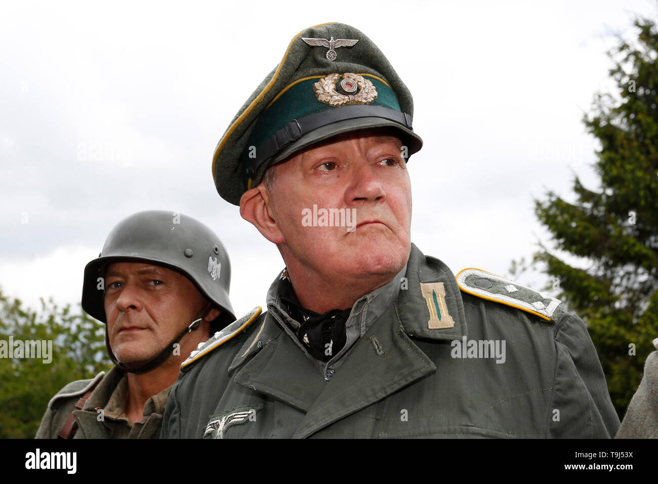 Haworth, Yorkshire, UK. 19th May 2019. A group of men in German Army uniforms at Haworth 1940s weekend, an annual event in the West Yorkshire village. Credit: West Yorkshire Images/Alamy Live News Stock Photo