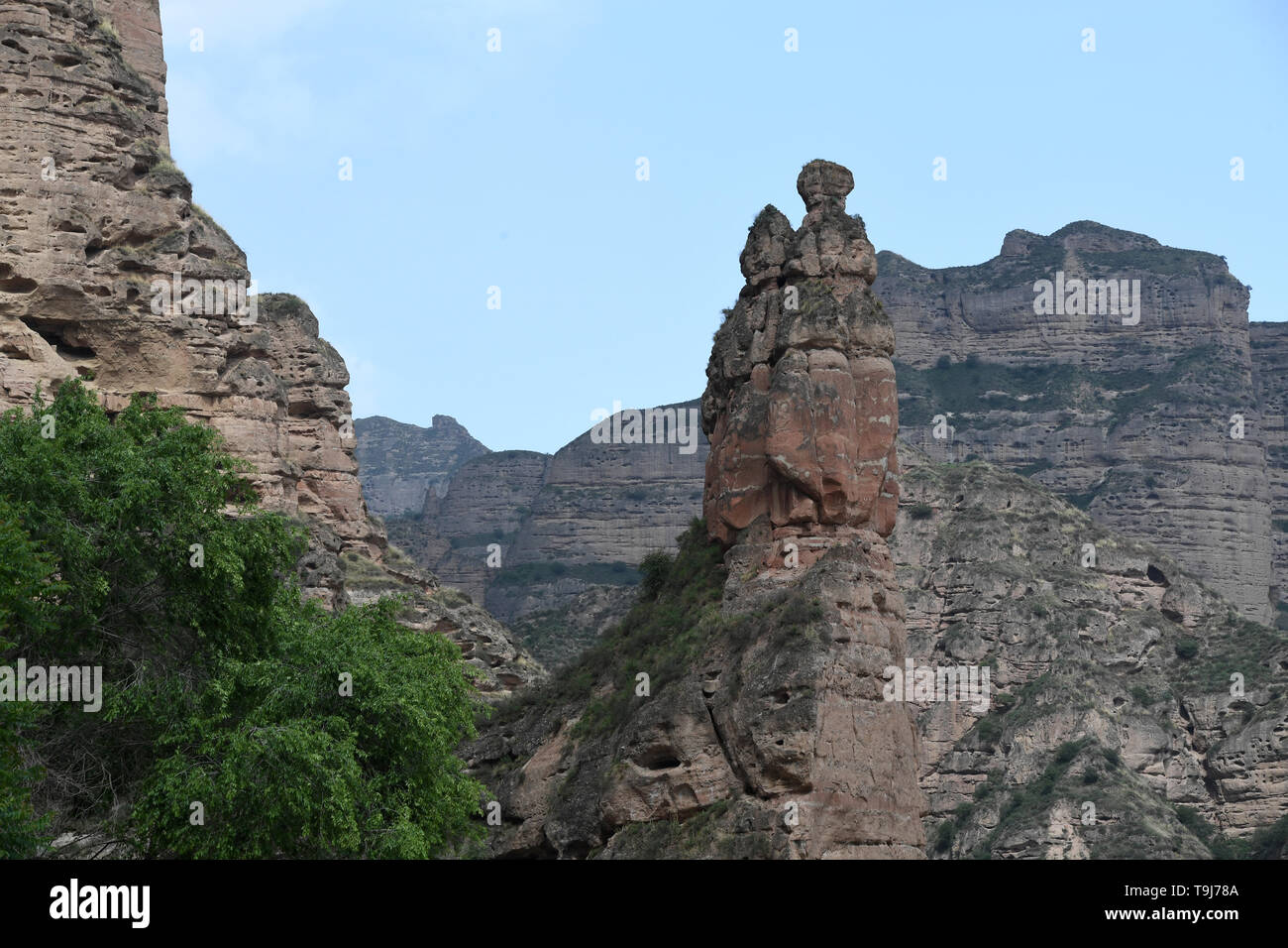 Yongjing. 18th May, 2019. Photo taken on May 18, 2019 shows a stone forest at Bingling Danxia National Geological Park in Yongjing County, northwest China's Gansu Province. Danxia landform is a unique type of landscapes formed from red sandstone and characterized by steep cliffs. Credit: Fan Peishen/Xinhua/Alamy Live News Stock Photo