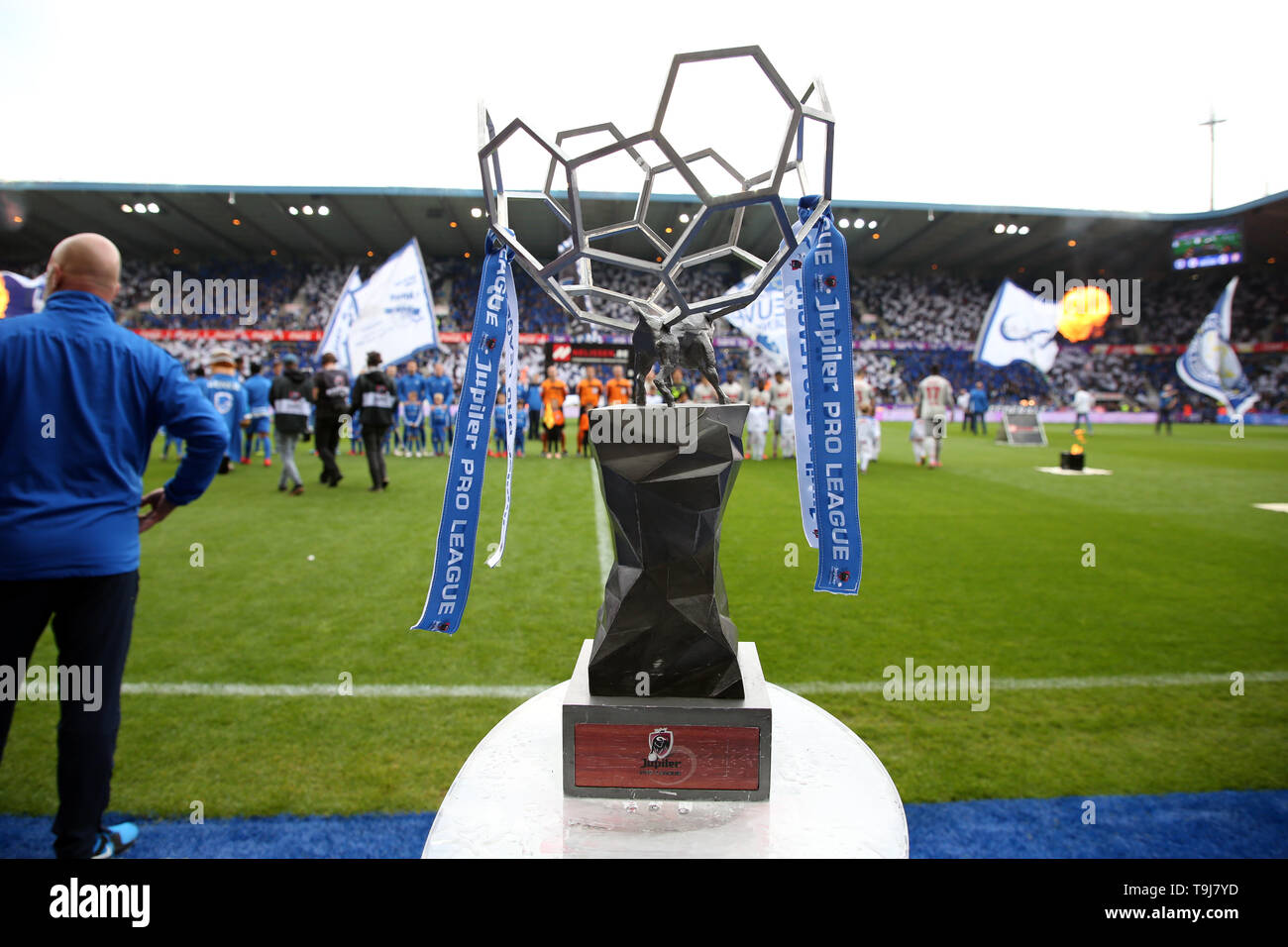 Genk, Belgium. 19th May, 2019. GENK, BELGIUM - MAY 19: Illustration picture  shows the trophy of Belgian champion during the Jupiler Pro League play-off  1 match (day 10) between Krc Genk and