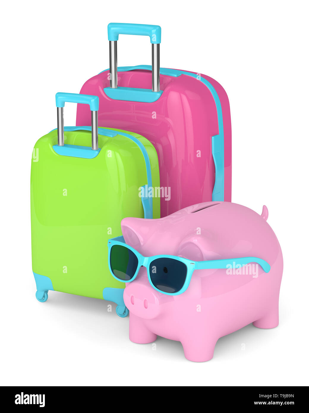 3d render of piggy bank with suitcases over white background Stock ...