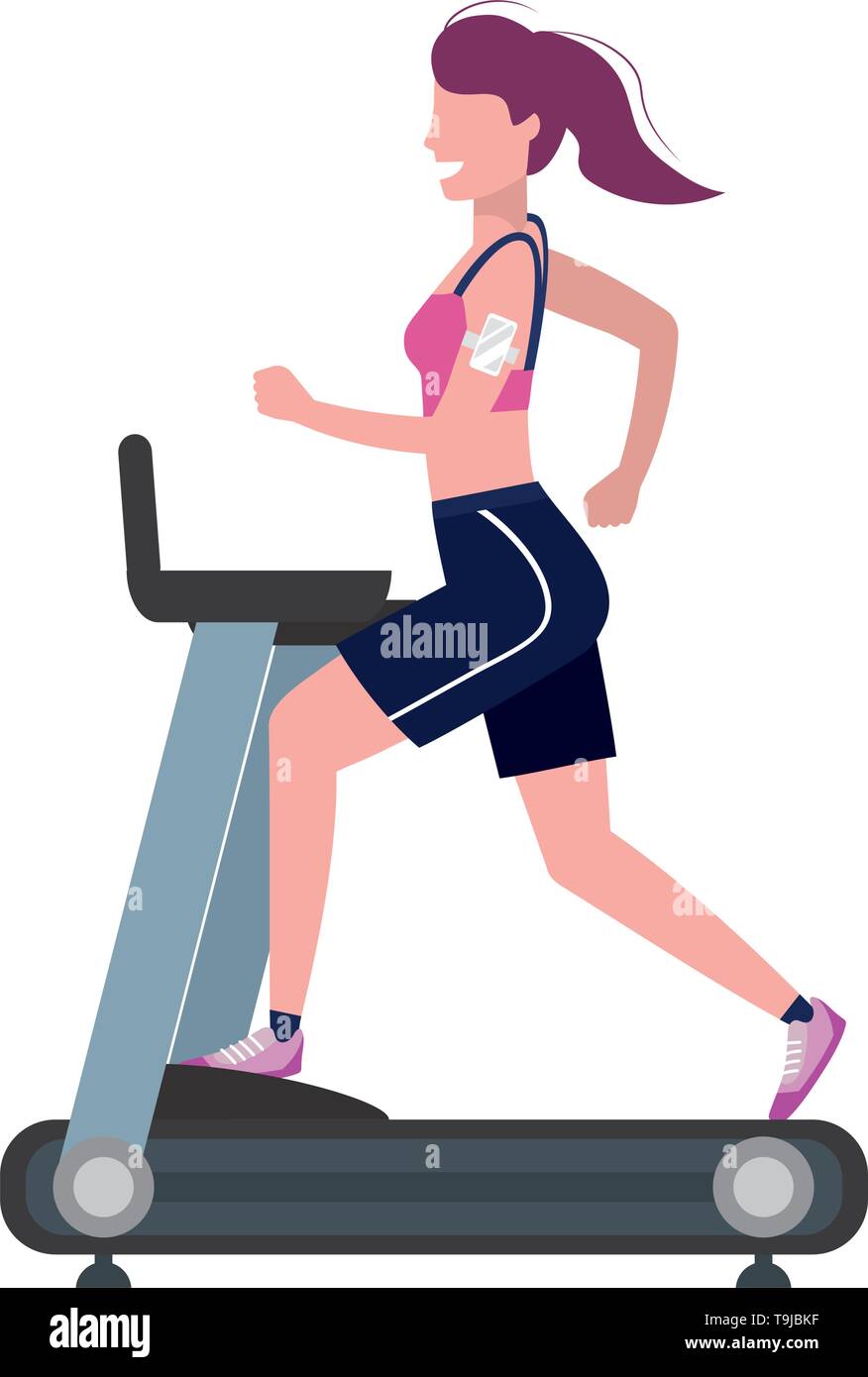 Fitness Exercise Woman Running Over Treadmill Workout Healthy Fit Lifestyle Cartoon Vector 5595