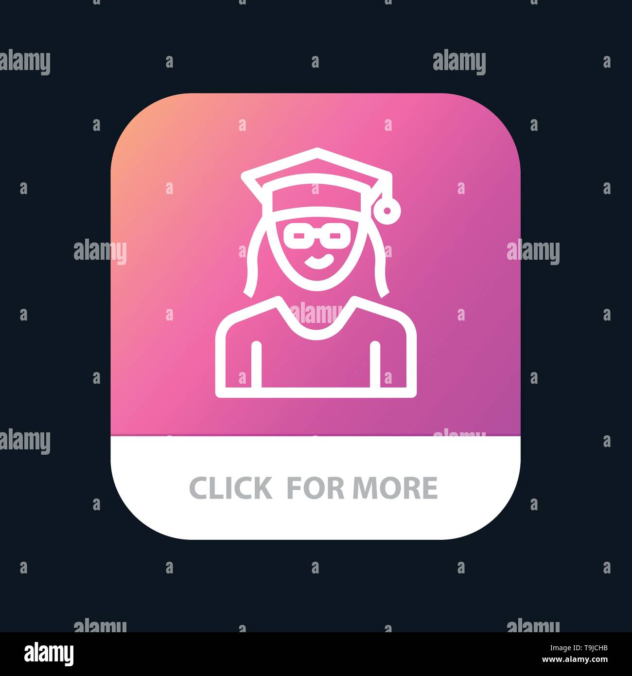 Cap, Education, Graduation, Woman Mobile App Button. Android and IOS Line Version Stock Vector