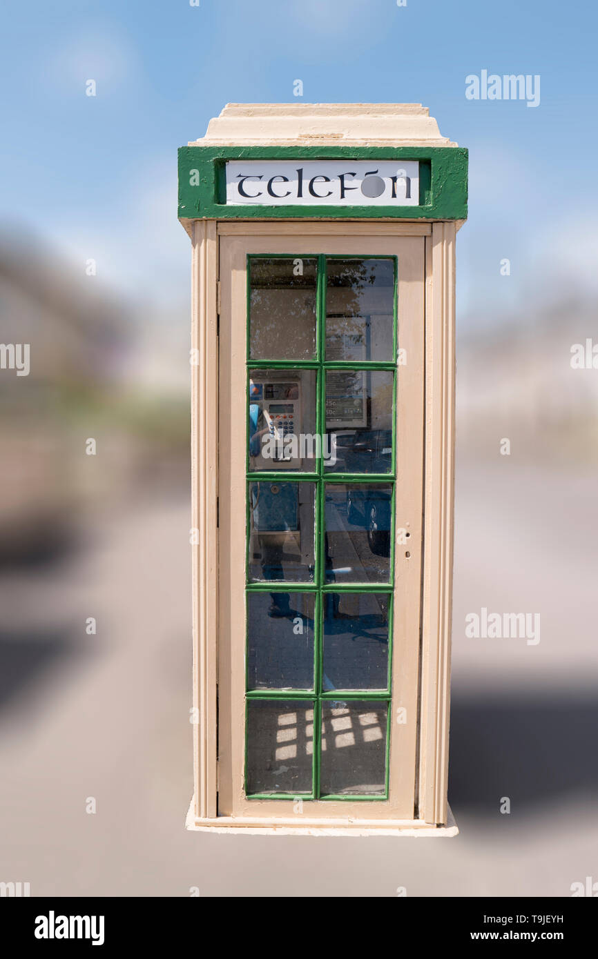 Image of an antigue telephone booth in the village of Kilbrittain in County Cork,Ireland. Stock Photo