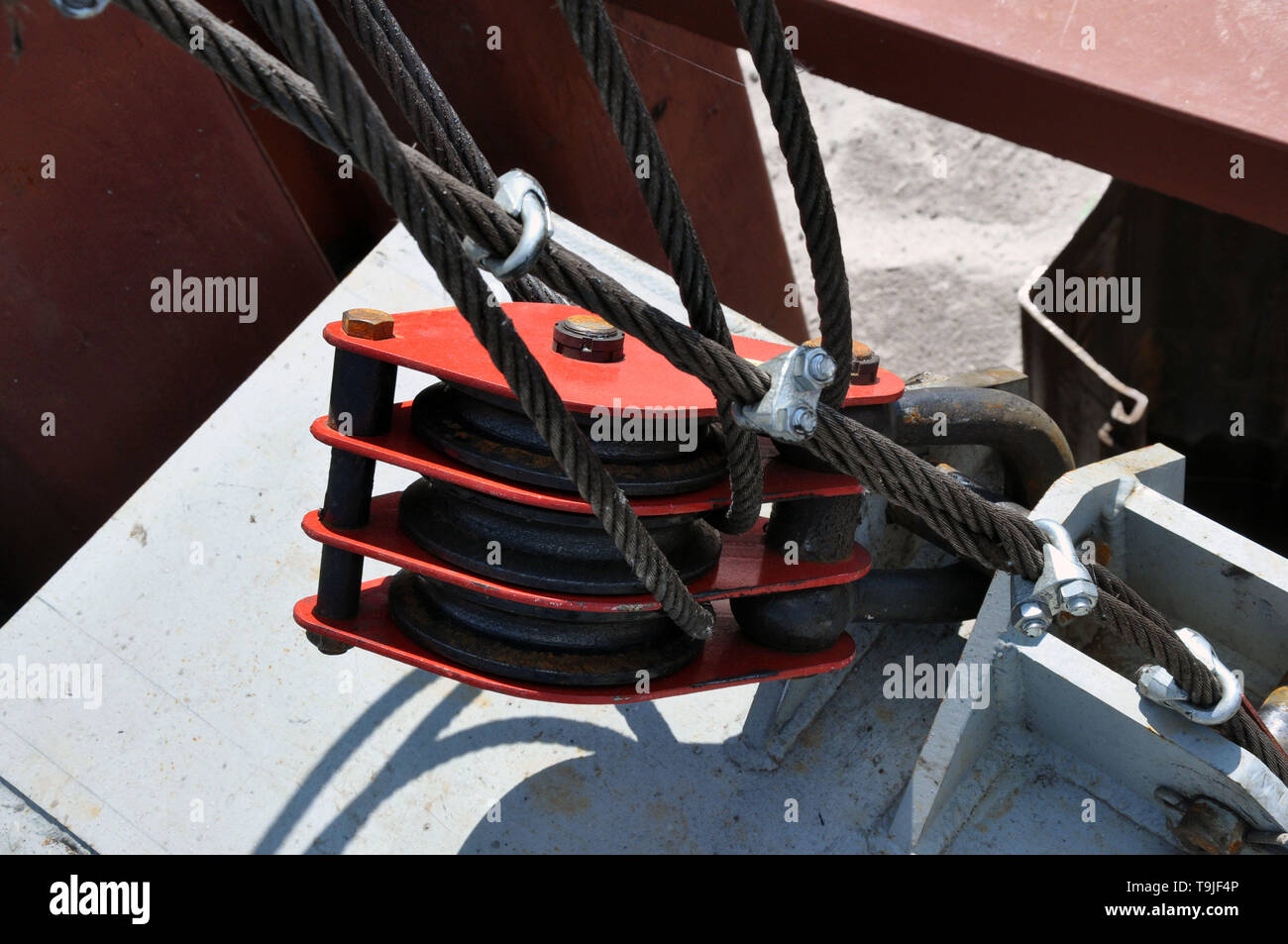 lifting block with cables on a bridge under construction. Construction Stock Photo Alamy