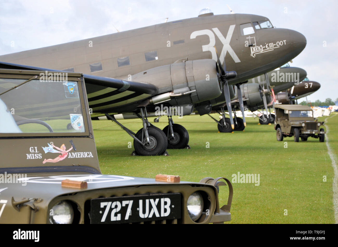Second World War Douglas C47 Skytrain planes in period camouflage