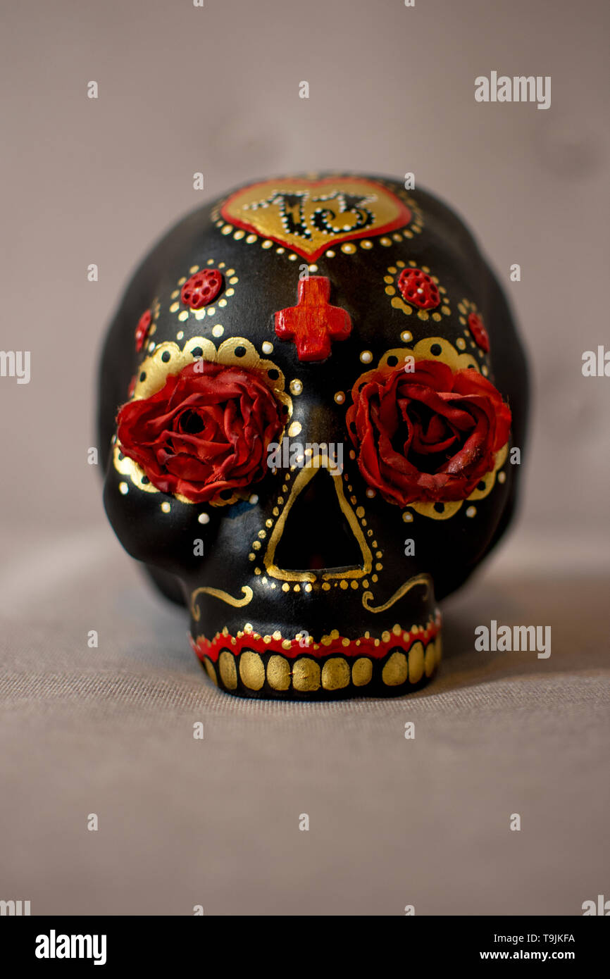Mexican skull, celebration of all saints. celebration day of the dead. November rituals. Stock Photo