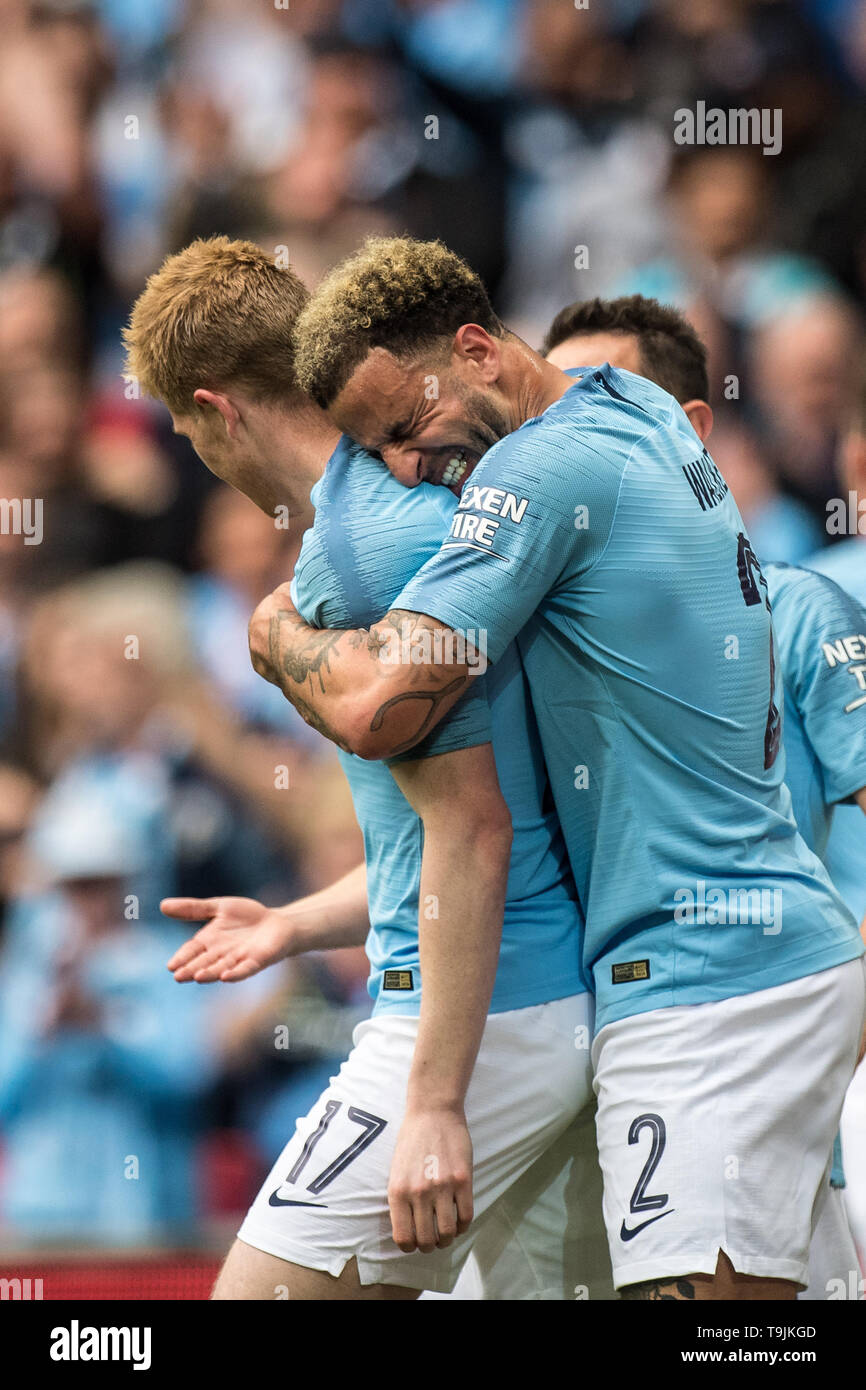 London England May 18 Kevin De Bruyne Of Manchester City Celebrate With Kyle Walker After Scoring Goal During The Fa Cup Final Match Between Manchester City And Watford At Wembley Stadium