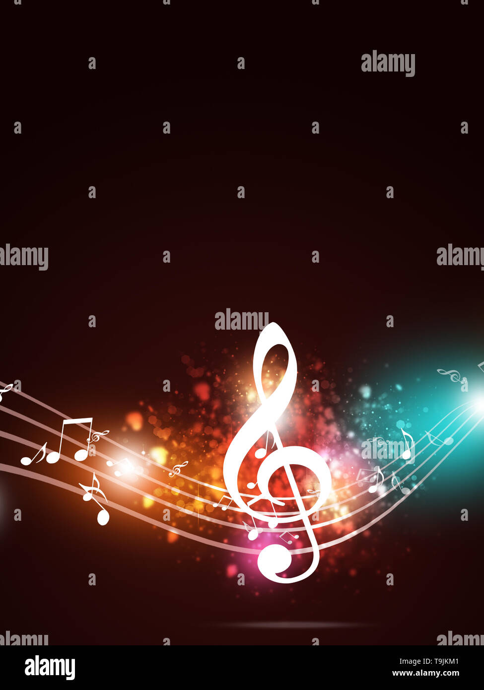abstract music notes funky multicolor party dark background Stock Photo