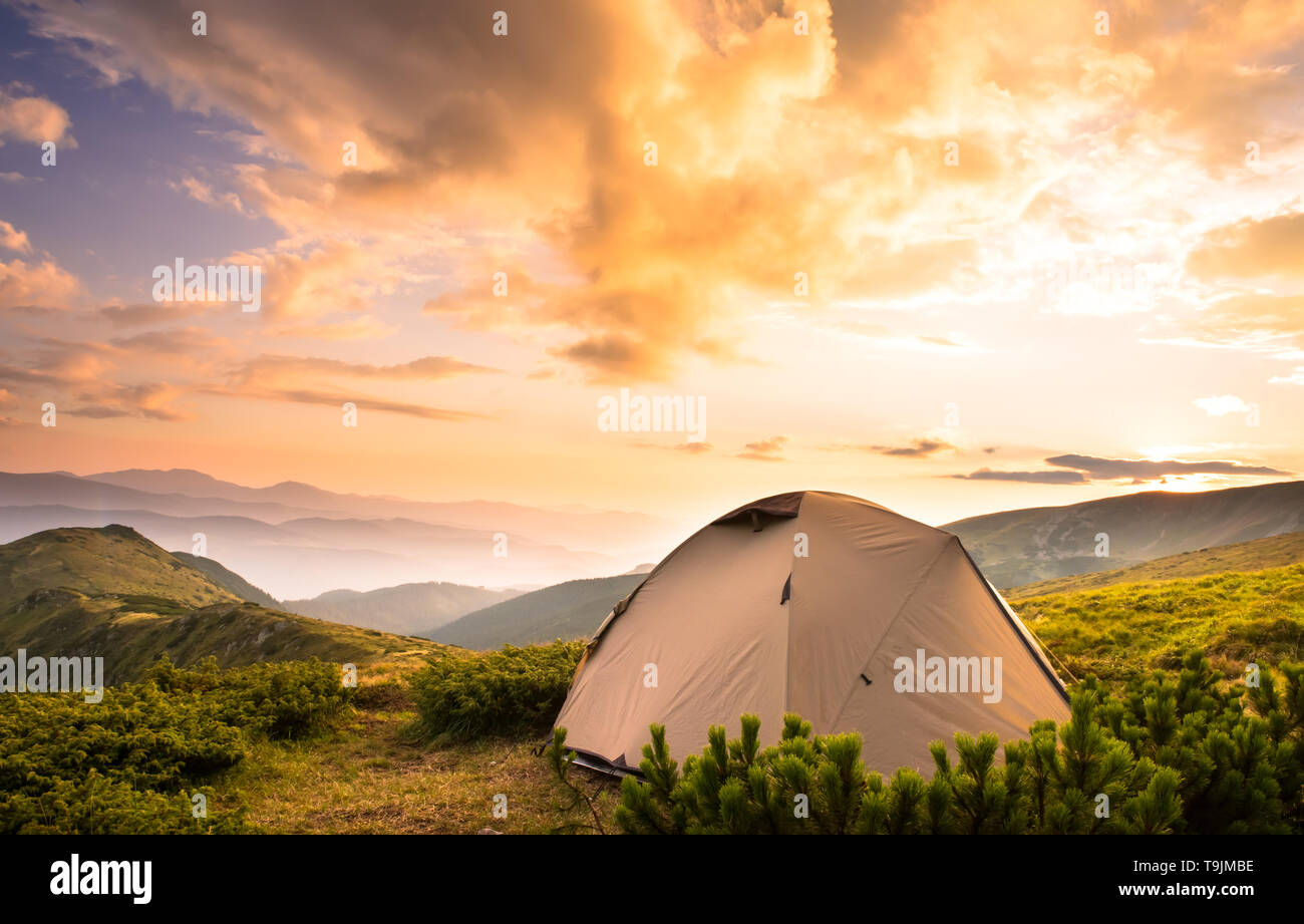 Camping Tent In Morning Sun Ray Active Lifestyle Tatra Mountains Zakopane Poland Stock Photo Alamy