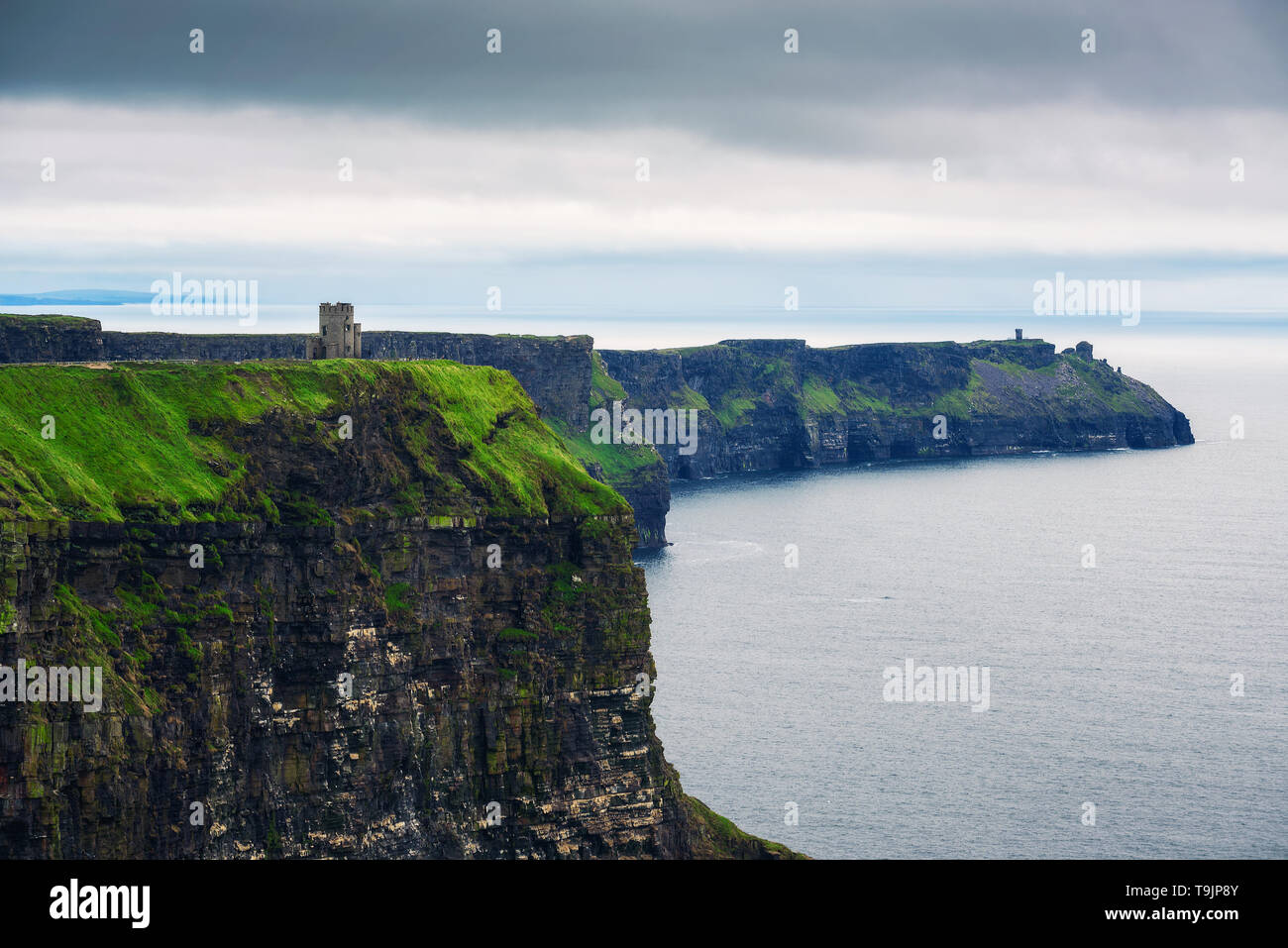 Stone observation tower at Cliffs of Moher in Ireland Stock Photo