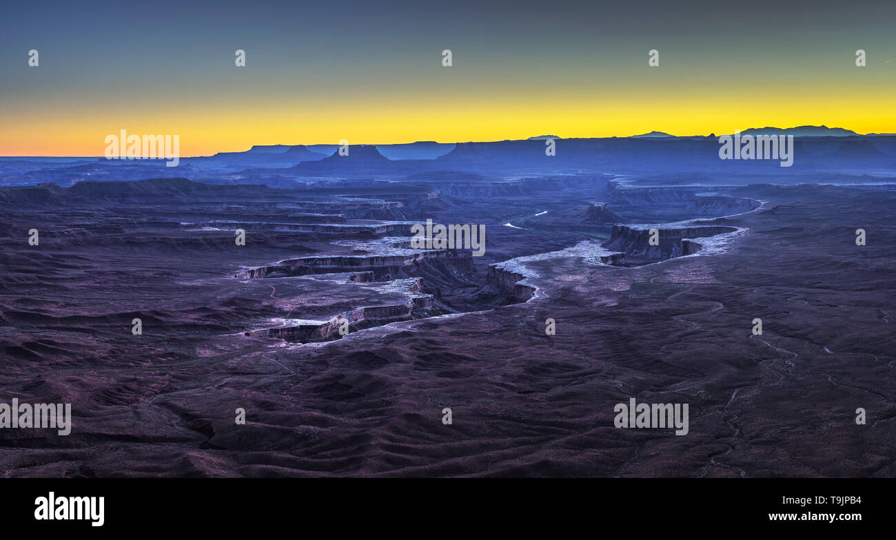 Sunset at the Green River Overlook in Canyonlands National Park Stock Photo