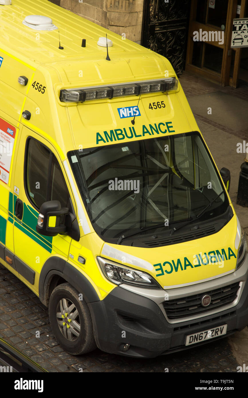 British NHS Ambulance vehicle outside Shrewsbury railway station in Shropshire England Stock Photo
