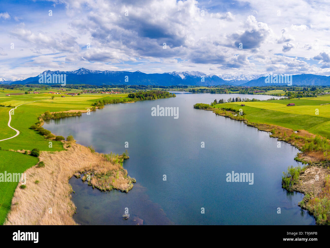 Prealpine Landscape at Lake Riegsee, Upper Bavaria, Bavaria, Germany, Europe Stock Photo