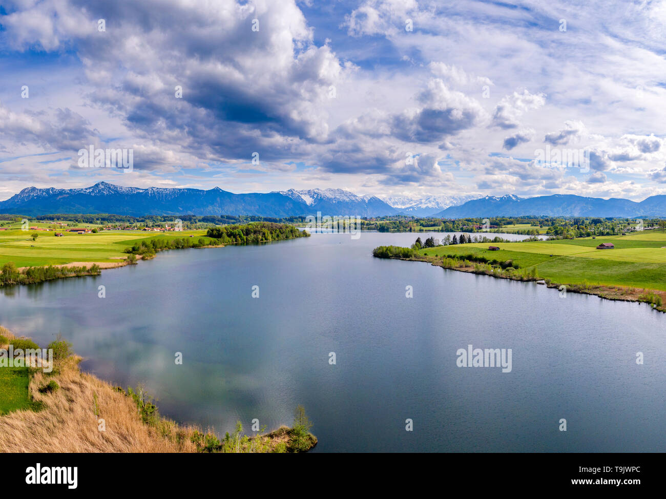 Prealpine Landscape at Lake Riegsee, Upper Bavaria, Bavaria, Germany, Europe Stock Photo